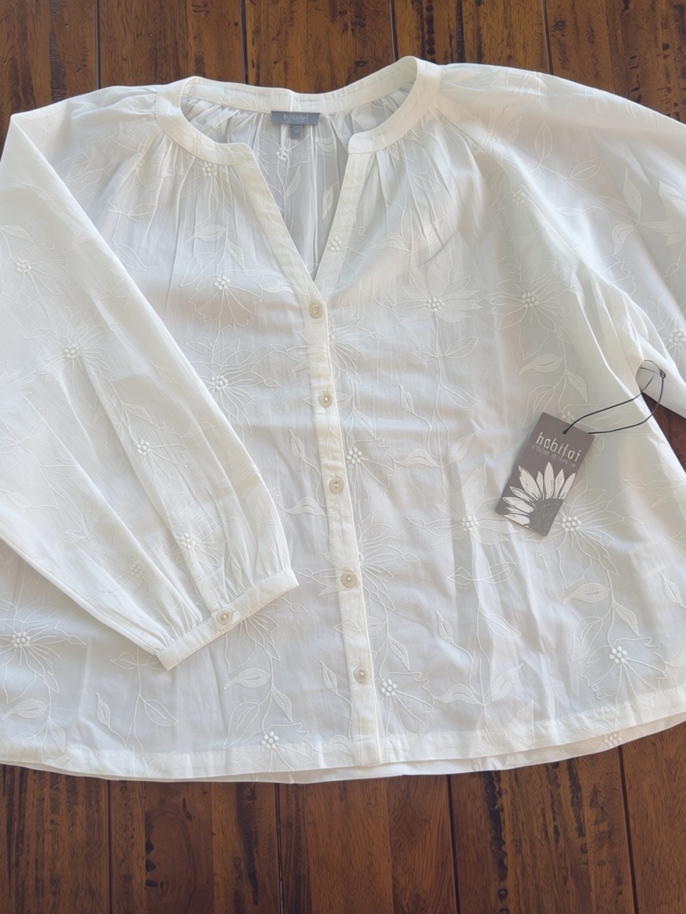 Habitat White Embroidered Cotton Button-Front Blouse XL